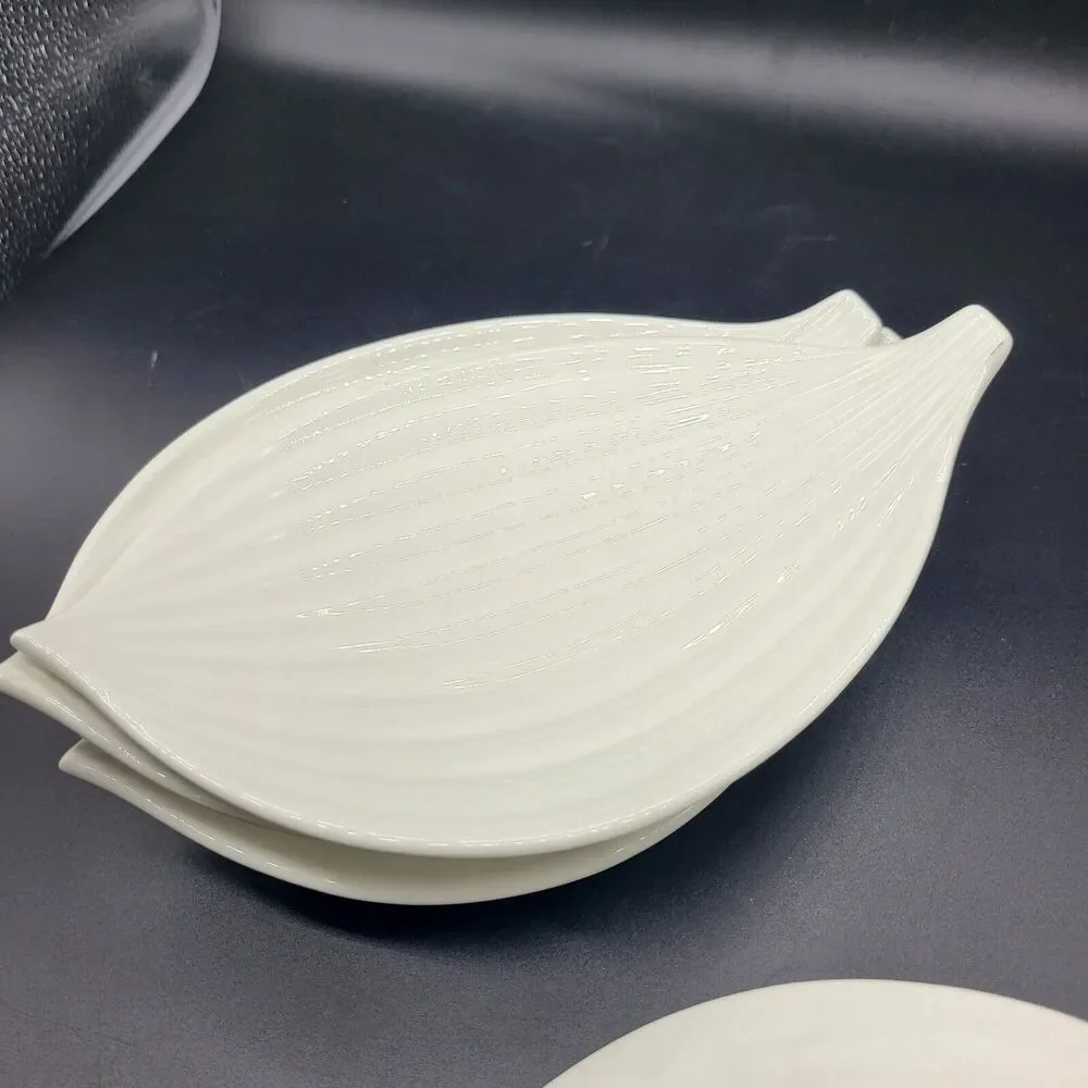 Set (5) Vintage MCM USA Serving Plates Dishes Ceramic Onion Ribbed Bowls